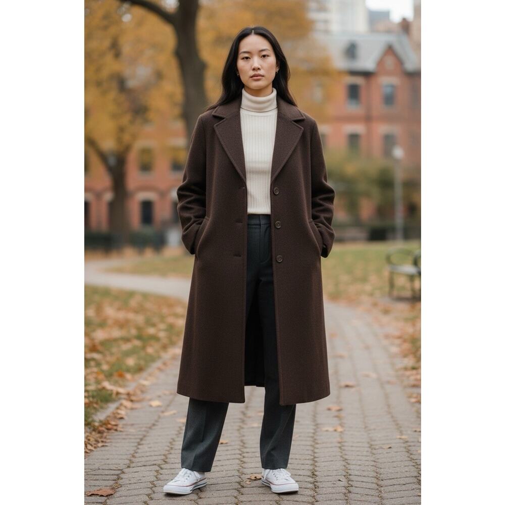 Women's Cinzia Rocca Brown Virgin Wool Coat Sz 10 Pockets Italy Lined Pockets - Picture 2 of 9